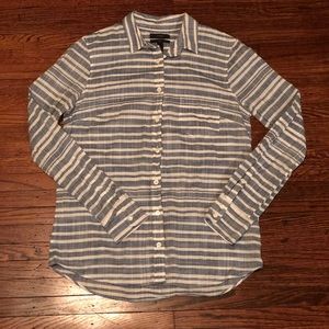 Button Down Boy Shirt Blue & White Stripe Gauze